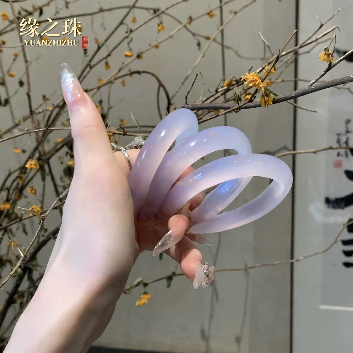 天然紫罗兰玉髓手镯冰种玛瑙淡紫少女玉镯荔枝冻圆条珠宝芋泥啵啵