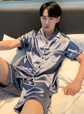 2024揭阳夏季冰丝睡衣男短袖短裤薄款男士丝绸家居服两件套装大码