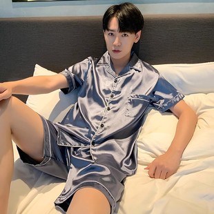 丝绸家居服两件套装 薄款 男士 大码 冰丝睡衣男短袖 2024揭阳夏季 短裤
