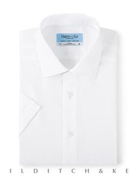 新品英国Hilditch&Key男士短袖衬衫商务白色全棉HSSB2201-06G