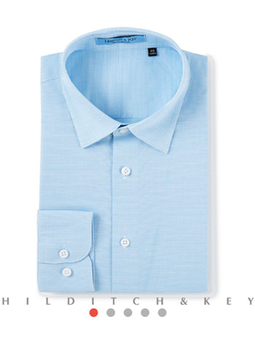 英国Hilditch&Key男士长袖衬衫棉+氨纶商务蓝色HMT-707