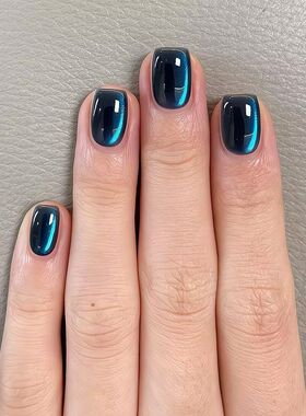 海夜蓝】贵气海蓝色猫眼显白穿戴甲短款蓝眼泪氛围感气质可拆卸