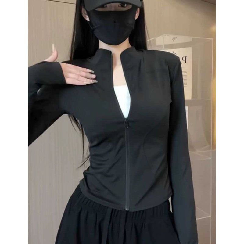 冰丝运动防晒女款夏季2025新款修身防晒服开衫防紫外线短款外套女