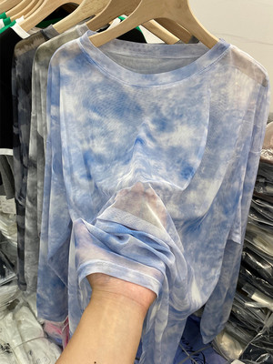 水墨网纱长袖t恤防晒衫上衣宽松