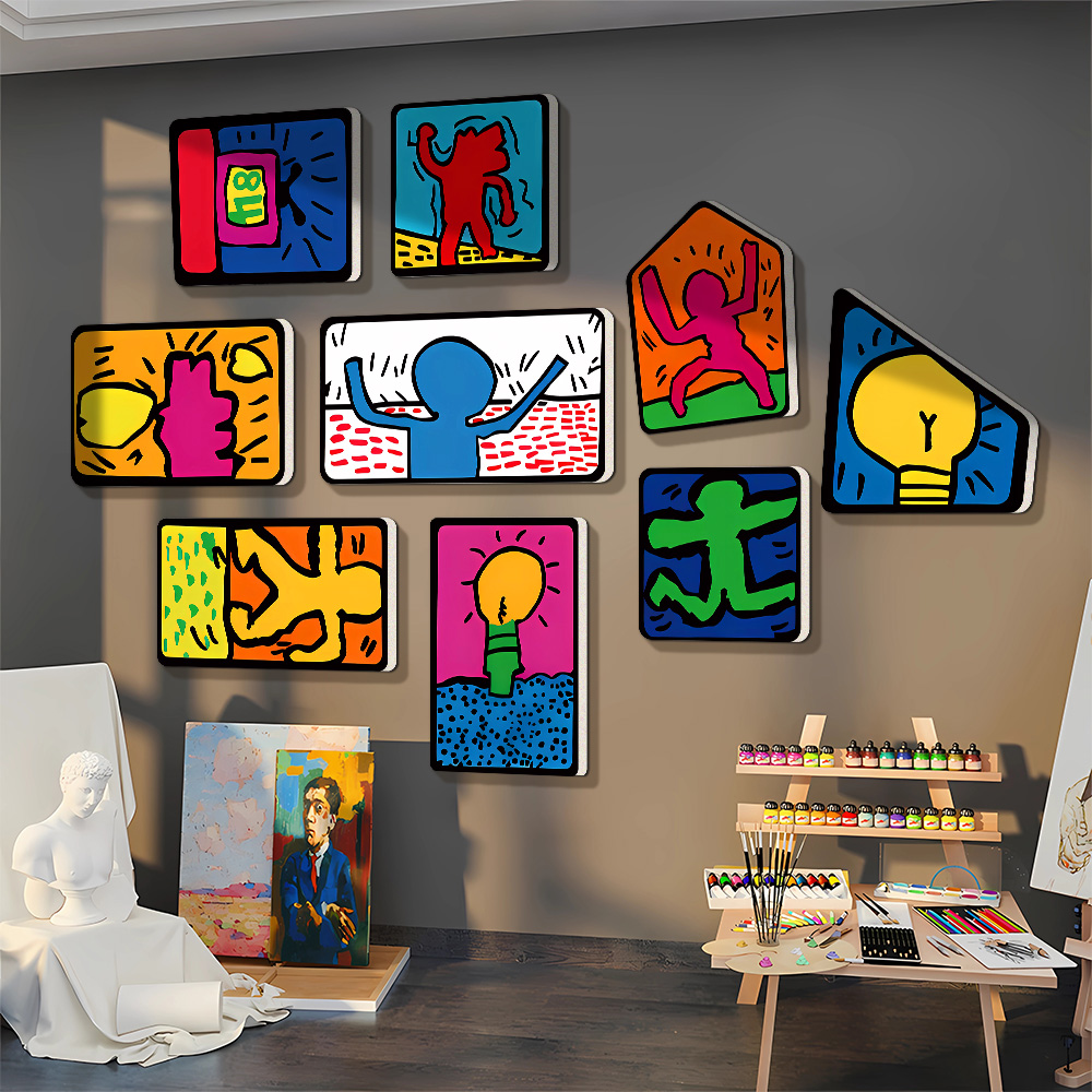美术教室布置装饰凯斯哈林墙面挂图画幼儿园美工室环创文化墙贴纸