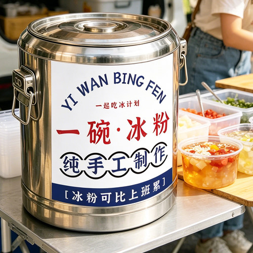 手工冰粉宣传海报保温桶贴纸
