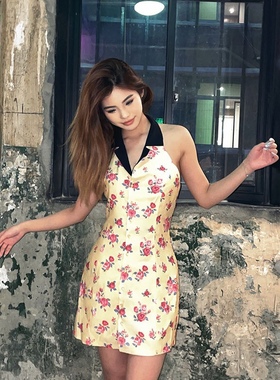 TR x Lu.Meng法式碎花连衣裙WILLA Dress鹅黄无袖挂脖TIPTOEROLL