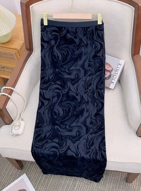 ECHOADE自带优雅 腰头牛筋设计绒感花纹肌理 极简轻薄显瘦半身裙