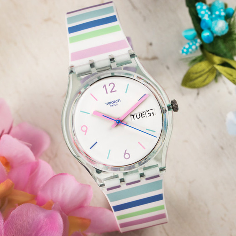 swatch斯沃琪瑞士腕表马卡龙色气质清新少女风可爱时尚手表gl702