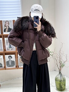 冬季羽绒服女短款反季韩版宽松超大貉子毛领白鸭绒加厚2023年新款