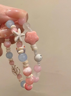 马卡龙彩色系陶瓷串珠手链女气质甜美可爱少女手串小众百搭手饰