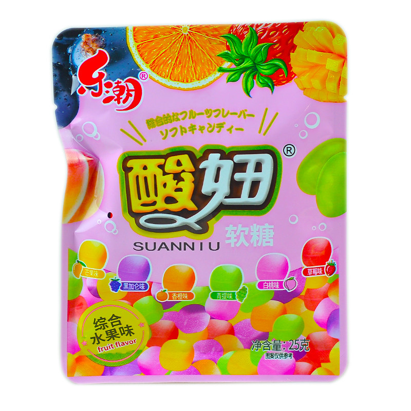 乐潮酸妞综合水果味凝胶软糖芒果黑加仑白桃香橙青提草莓小零食品
