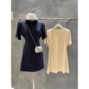 韩国东大门2025夏季新款纯色收腰显瘦小个子圆领短袖T恤连衣裙女