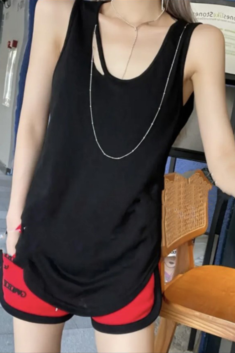 棉2022夏季松紧腰短裤背心套装图片
