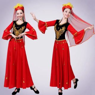石榴红了新疆舞蹈演出服维吾族舞蹈服维族服装少数民族大摆裙艺考