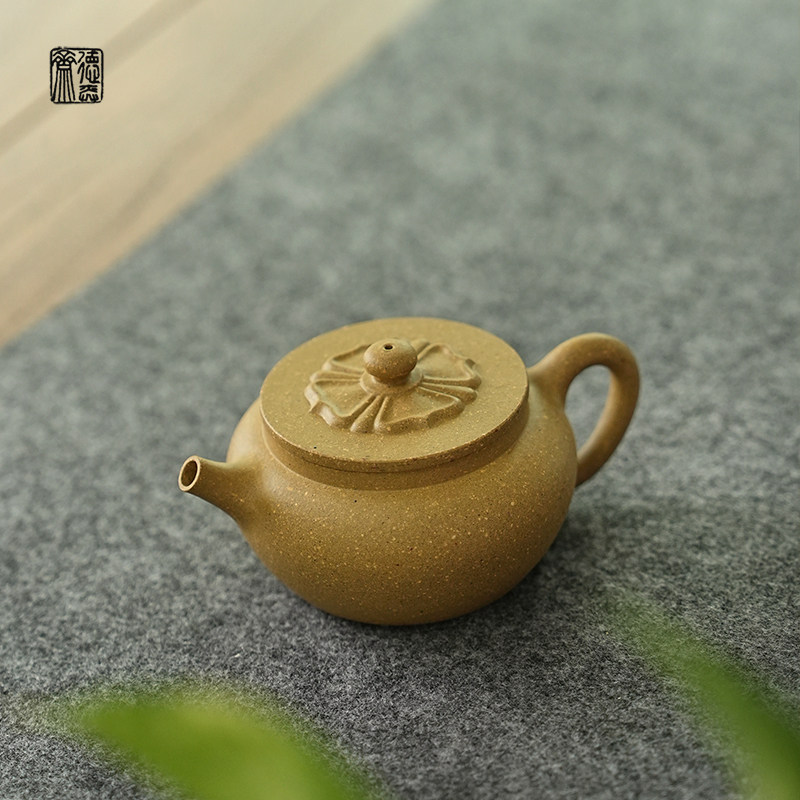 德弈斋宜兴紫砂茶壶茶具紫砂一厂粗段泥沈闵全纯手工柿蒂纹扁壶
