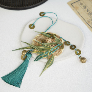 云深雾浅 故人归 原创武侠风竹叶帷帽古风挂件汉服包挂胸针发饰