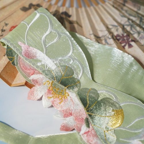 云深雾浅 荷花 异形花卉汉服刺绣腰封国风百搭清新连衣裙腰带装饰