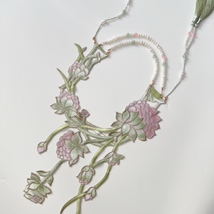 云深雾浅 琼花刺汉元素绣云肩原创长背云璎珞汉服配饰古风项链