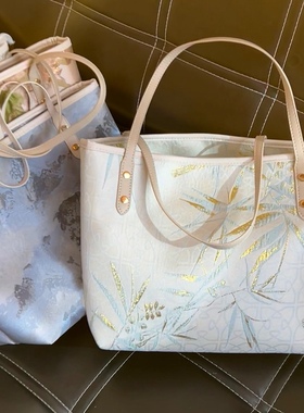 云深雾浅 百搭休闲大容量托特包汉服包提花布单肩包汉元素学生包