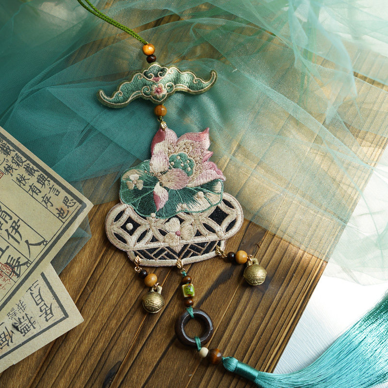 云深雾浅 墨莲 原创双面刺绣汉服禁步古风刺绣挂件百搭多用途配饰