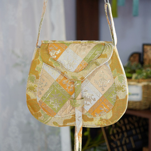 云深雾浅 橘子汽水 原创织金面料汉服货郎包古风包包百搭斜跨女包