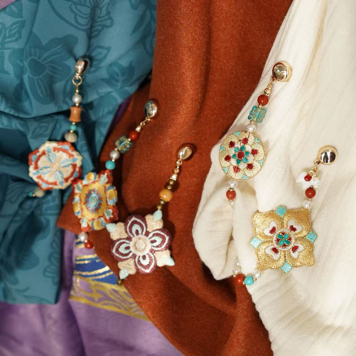 云深雾浅 宝相花 多款复原团花刺绣汉服挽袖多用途刺绣扣装饰神器