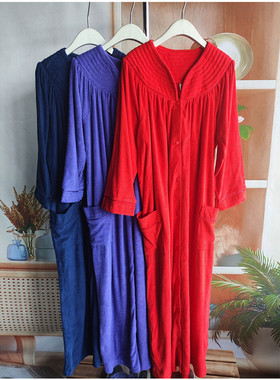 欧美风26春季高棉毛巾布长款纯色睡袍宽松家居服浴袍