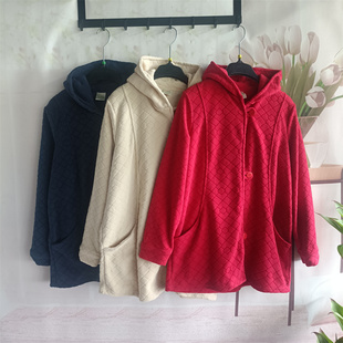 秋季 四色入压花连帽款 出口美国 新品 排扣中长款 外套上衣休闲女衫