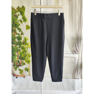 霓虹家 春季柔软毛圈针织休闲裤女裤高腰抽绳九分长裤 M码