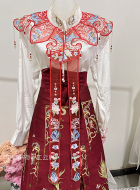 【瑶芳】明制精品珍珠领围红色水钻新款百搭重工正品中式假领