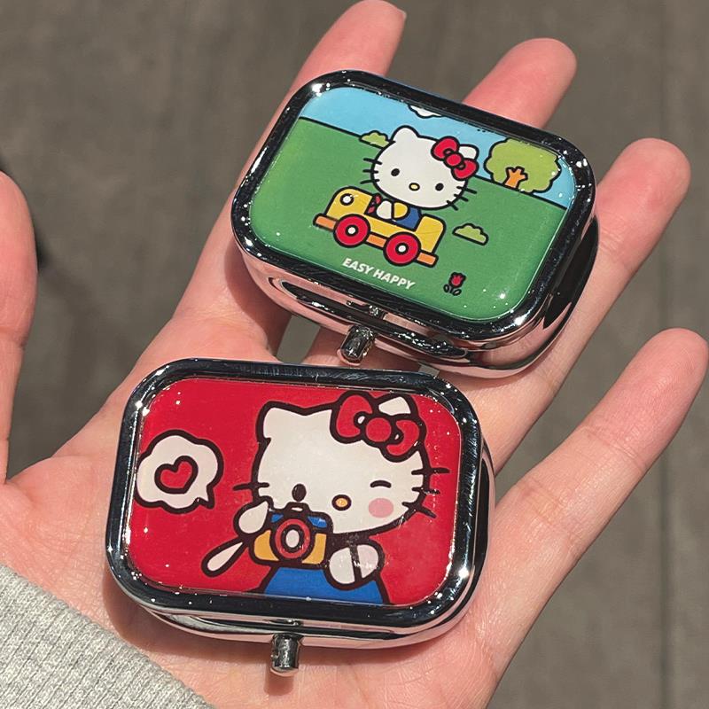 自带镜子的首饰盒!可爱迷你hellokitty金属首饰收纳盒便携小药盒