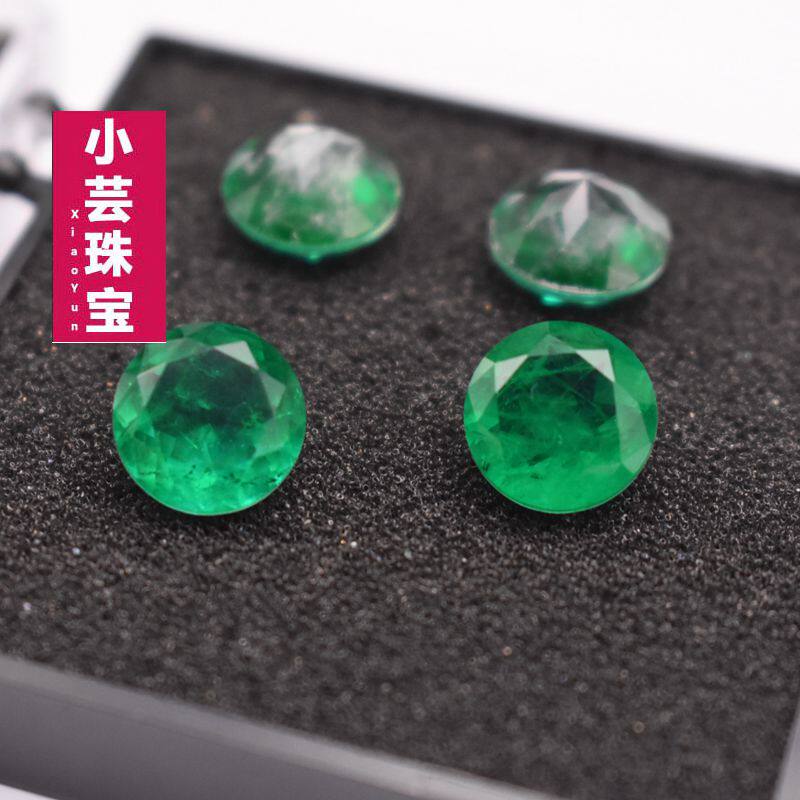 天然水晶带棉圆形哥伦比亚祖母绿裸石绿宝石戒面绿色戒指主石镶嵌