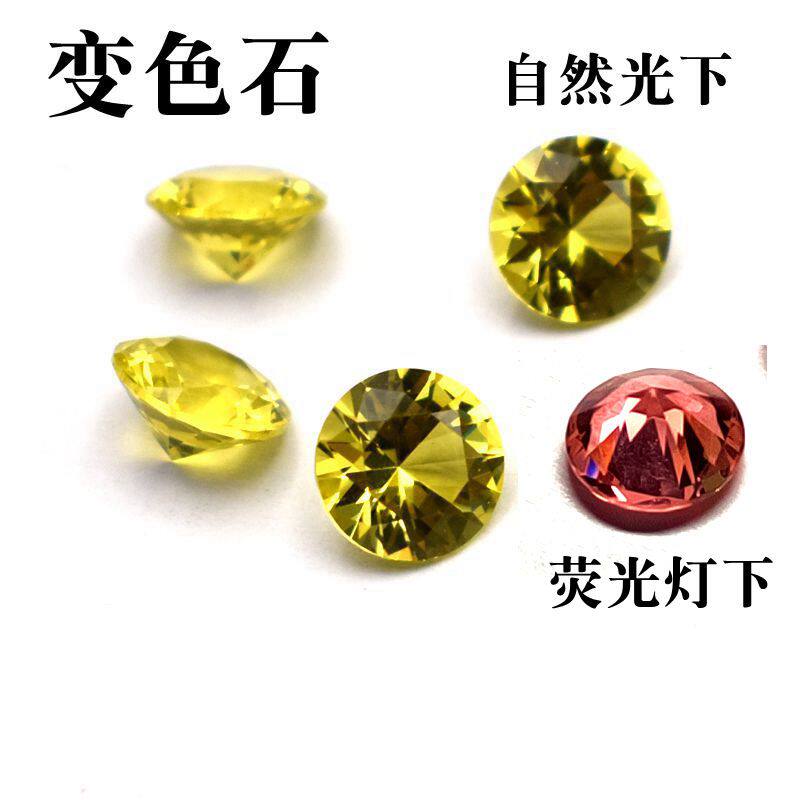 亚历山大变色石圆形裸石戒面204#黄宝石可变色diy耳钉首饰戒面