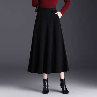 大摆a字裙2025新款 半身长裙女春夏中长版 高腰黑色半裙 休闲 八片式