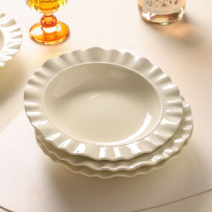 创意ins奶油风草帽盘子圆形汤盘高级仿瓷法式 家用意面沙拉西餐盘