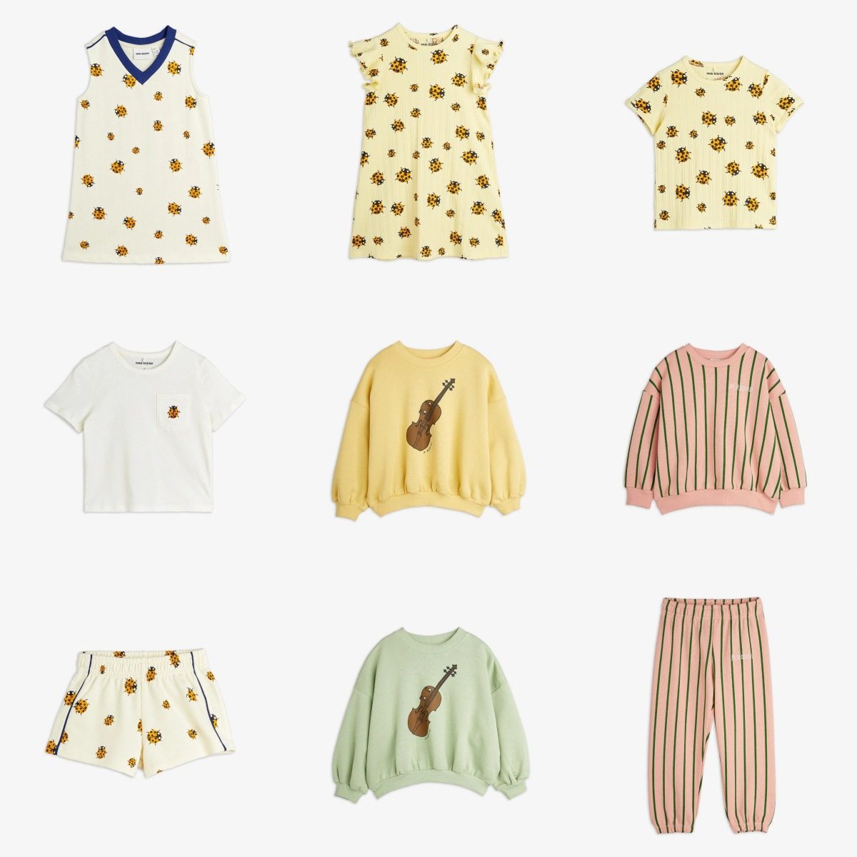 儿童夏季短袖套装女童满印瓢虫飞袖裙休闲V领连衣裙条纹卫衣套装