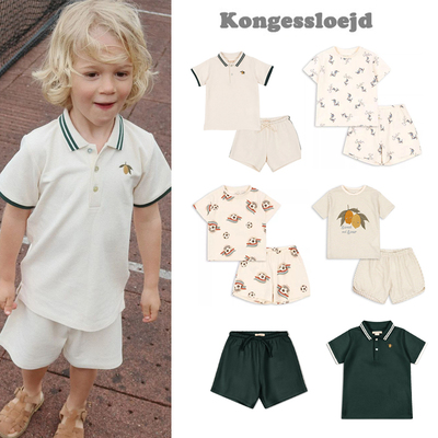 现货男童足球满印短袖棉T恤裤子套装ks同款条纹柠檬Polo衫两件装