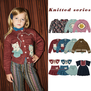 25MP系列女童毛衣冬季跨境童装卡通猫咪针织开衫连衣裙打底衫套装