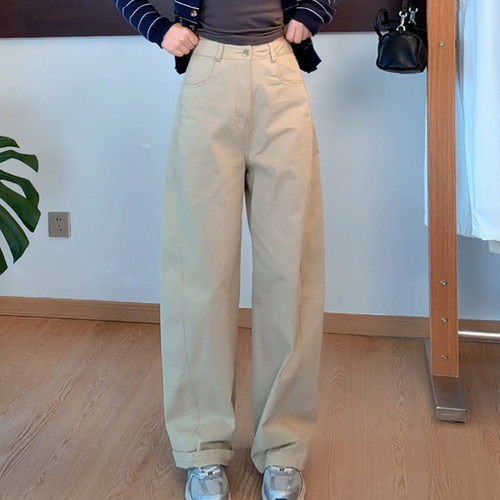 卡其色通勤简约百搭显瘦弯刀裤