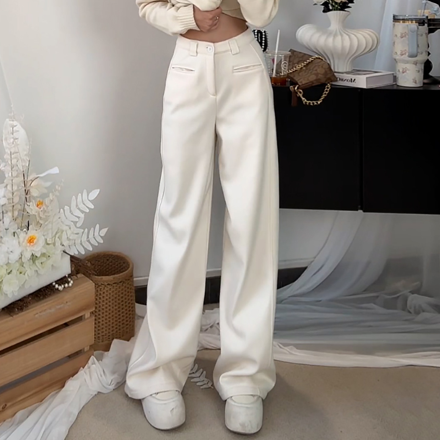 Ader休闲裤女2026春季新款气质简约宽松垂感通勤百搭阔腿直筒长裤,女装/女士精品,大码裤装,淘宝优惠券,粉丝福利购,淘宝优惠卷