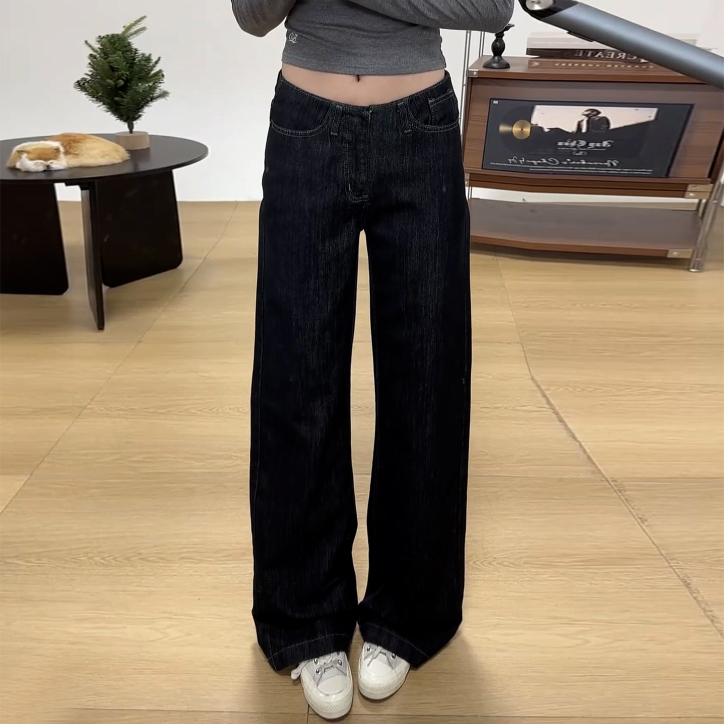 Ader美式复古低腰微喇牛仔裤女2026秋季新款辣妹风百搭显瘦阔腿裤