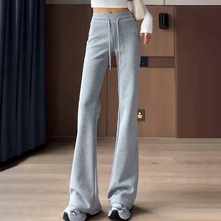 Ader松紧腰抽绳显瘦微喇卫裤女2026春季新款时尚高腰休闲阔腿裤子
