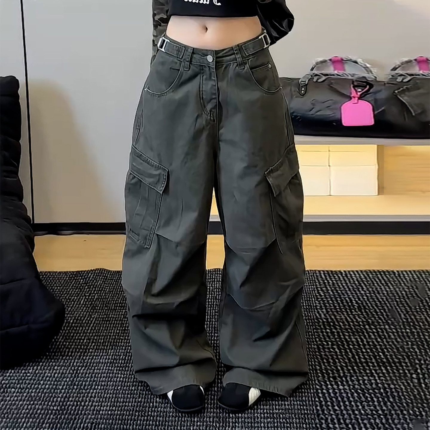 Ader美式复古风工装阔腿裤女2026秋季新款慵懒松弛感个性拖地长裤