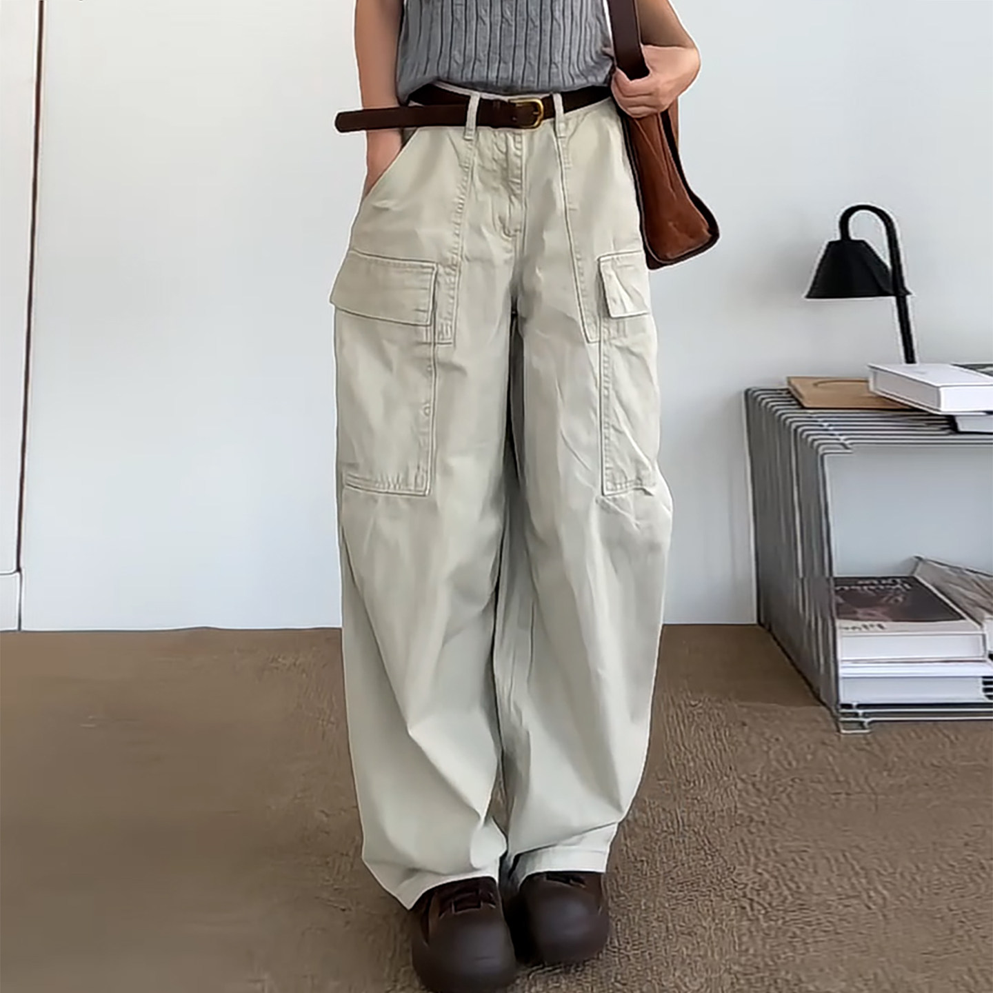 Ader个性多口袋工装阔腿裤女2026秋季新款舒适松弛感高腰休闲裤子