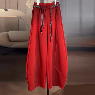 Ader运动休闲卫裤女2026春季新款扎染水洗高腰宽松阔腿垂感弯刀裤