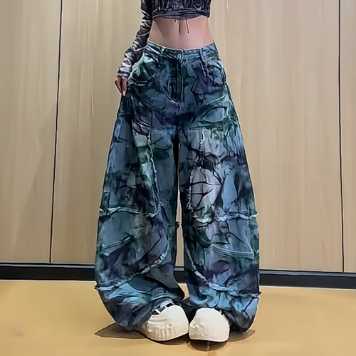 潮酷辣妹风宽松显瘦弯刀阔腿长裤