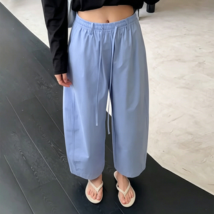 Ader韩系风松紧腰九分气球裤女2026夏季新款温柔百搭感宽松阔腿裤