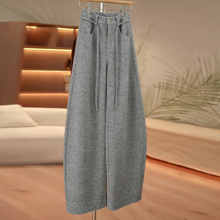 高腰宽松阔腿百搭弯刀裤 新款 女2025冬季 Ader绵羊毛加厚保暖休闲裤