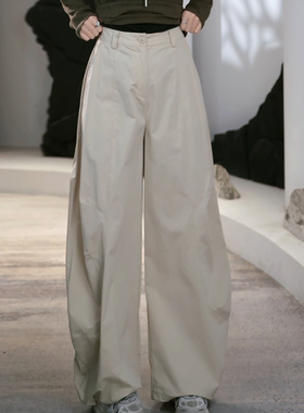 Ader休闲裤女2026春季新款高腰宽松时尚通勤百搭显瘦阔腿弯刀裤潮